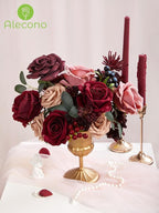 Alecono Artificial Flowers, Burgundy Silk Fake Flowers for DIY Wedding Bridal Bouquets, Red Cake Flowers for Wedding Table Centerpieces Birthday Party Home Decorations