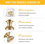 6-Pack 1-1/4-Inch White Cabinet Glass Crystal knobs Brass Drawer Round Knobs Dresser Pulls, Gold Hardware Kitchen Closet knobs for Bifold Doors (Square-1.2inch, 6-Pack)