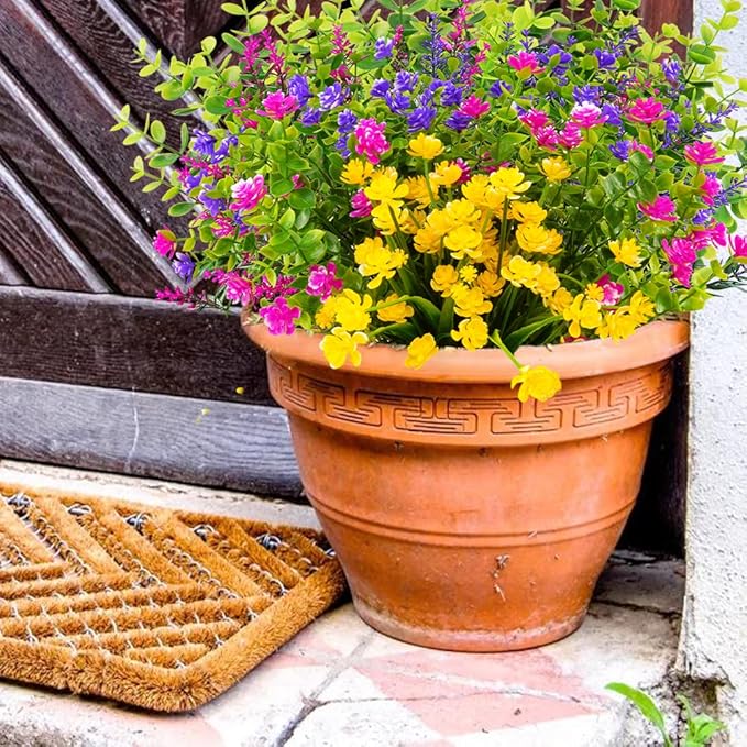 36 Bundles Outdoor Artificial Fake Flowers UV Resistant No Fade Boxwood Faux Plastic Shrubs Plants for Garden Patio Porch Window Box Home Wedding Farmhouse Hanging Décor