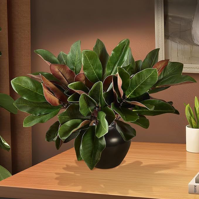 4 Pcs Magnolia Artificial Leaves Branches 22 Inch 3D Real Touch Faux Magnolia Stems Fake Magnolia Twigs for Indoor Outdoor Vase Filling Home Wedding Floral Arrangement Decoration