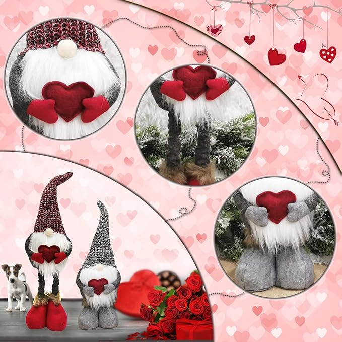Valentine's Day Wedding Day Gnome Plush Decoration - Retractable Leg Table Ornament for Festive Home Party Decor Gift