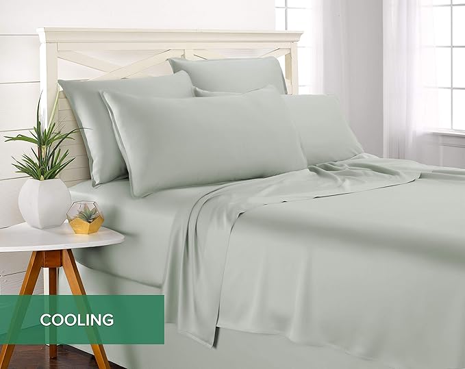 Short Queen Sheets by Pure Bamboo for RV Camper (60"x75") - Genuine 100% Organic Viscose Derived from Bamboo Bed Sheet Set, Soft & Cooling, Lifetime Quality Promise (Short Queen, Sea Glass)