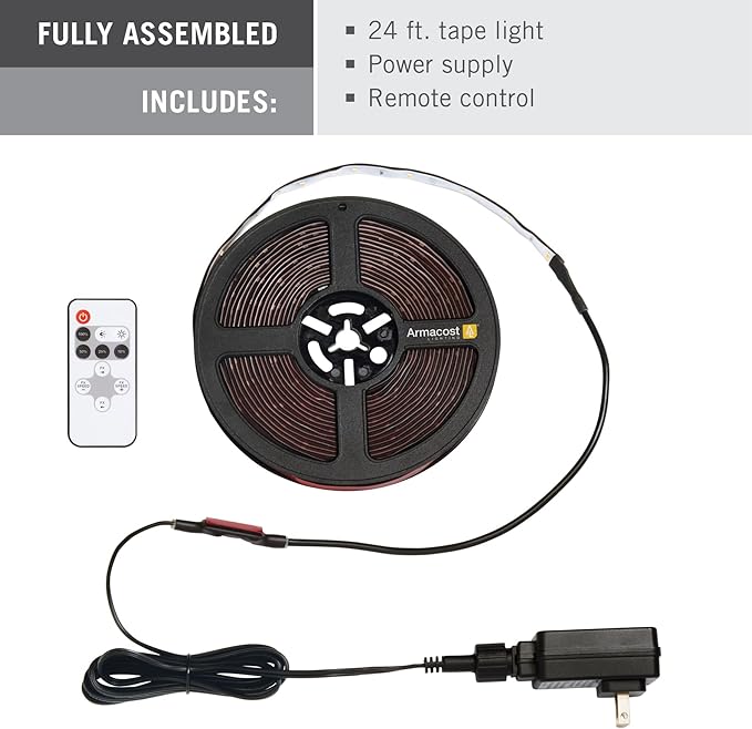 Armacost Lighting RibbonFlex Home 24V White Indoor Outdoor LED Strip Light Kit 421340, 24 ft