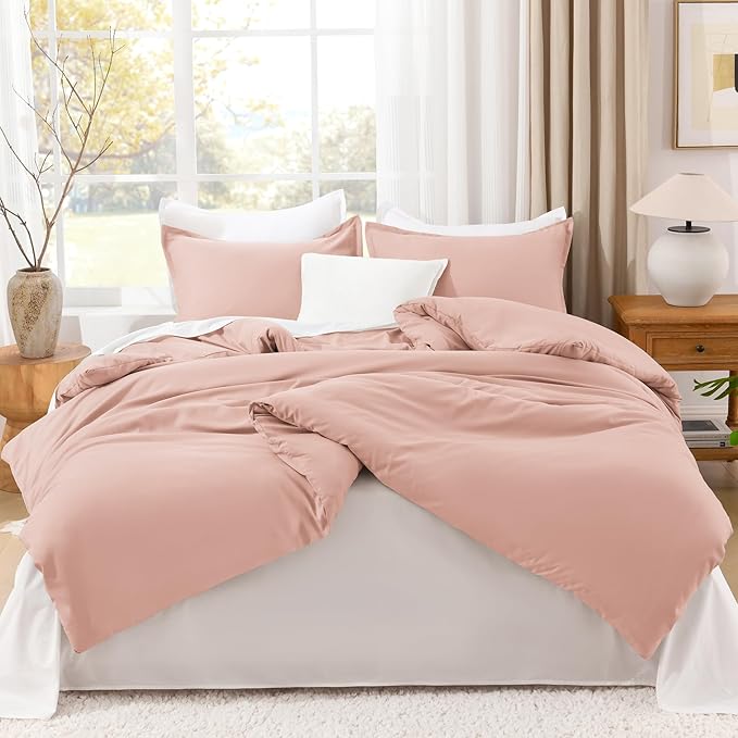 Litanika Comforters Blush Oversized Queen Size, 3 Pieces Lightweight Solid Bedding Set & Collections, All Season Fluffy Bed Set (98x98In Comforter & 2 Pillowcases)