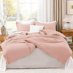 Litanika Comforters Blush Oversized Queen Size, 3 Pieces Lightweight Solid Bedding Set & Collections, All Season Fluffy Bed Set (98x98In Comforter & 2 Pillowcases)