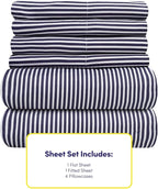 King Size Bed Sheets - 6 Piece 1500 Supreme Collection Fine Brushed Microfiber Deep Pocket King Sheet Set Bedding - 2 Extra Pillow Cases, Great Value, King, Classic Stripe Navy