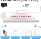 Neon Rope Lights, 40FT（2 Rolls of 20ft ） RGB Led Strip, Waterproof IP67, DIY Design, Music Sync, 44 Keys Remote Control, Multiple Modes, for Living Room, Bedroom, Holiday Decoration