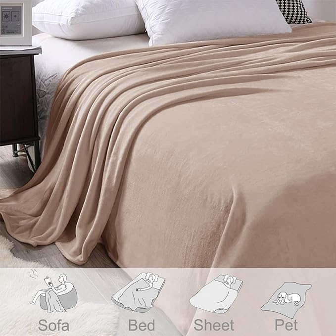 Exclusivo Mezcla Fleece Blanket Twin Size for Bed, Super Soft and Warm, All Season Use, Cozy, Plush, Lightweight, 60x80 Inches Camel