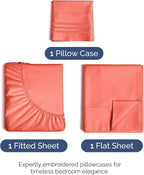 Twin Size 3 Piece Sheet Set - Comfy Breathable & Cooling Bed Sheets Set - Hotel Luxury Bedding for Women, Men, Kids, Teens, Boys & Girls - Deep Pockets, Ultra-Soft and Wrinkle Free - Oeko-Tex - Coral