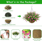 Artificial Hanging Flowers Basket, 12 UV-Resistant Bundles of Realistic Fake Flowers, Faux Plants for Outdoor Decor, Home, Garden, Porch, Patio, Spring & Summer Decorations, Pink
