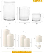 ARIAMOTION Hurricane Candle Holders for Pillar Hand Blown Glass Cylinder Vases Table Centerpiece Bulk Room Decor Clear Seeded Bubbles Living Dining Kitchen Island 10" 7" 4" Set of 3