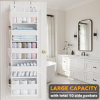SpaceAid 2 Pack Over The Door Organizer with 5 Large Pockets and 10 Mesh Side Pockets, 5 Layers Door Organizer Hanging with Clear Window for Bedroom, Bathroom, Pantry and Nursery, White