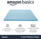 Amazon Basics Cooling Gel-Infused Memory Foam Mattress Topper, CertiPUR-US Certified, 3 inches, Queen, Blue