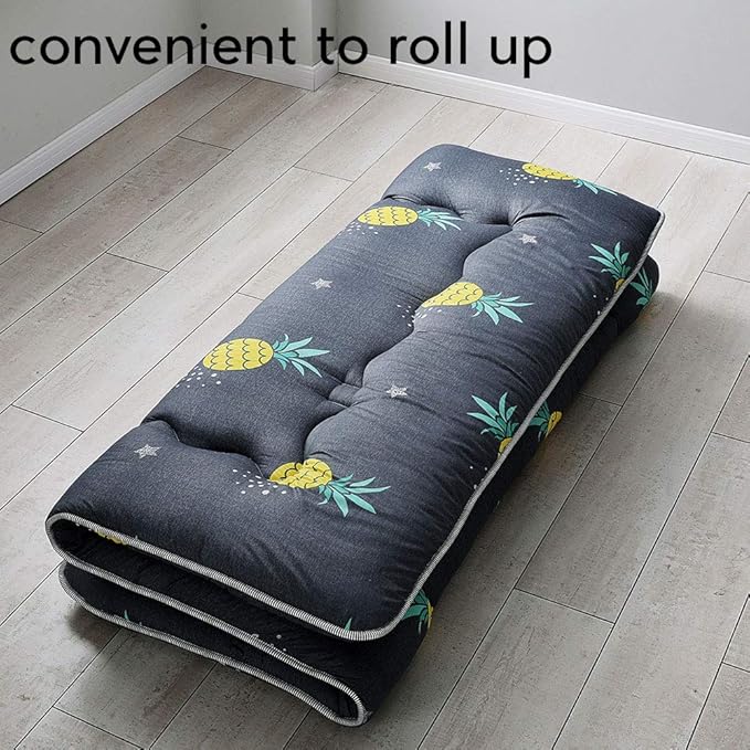MAXYOYO Grey Pineapple Japanese Floor Futon Mattress, Tatami Floor Mat Portable Camping Mattress Kids Sleeping Pad Foldable Roll Up Floor Lounger Couch Bed Full Size with Mattress Protector Cover