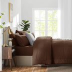 CozyLux King Size Comforter Set Brown, 7 Pieces Bed in a Bag, Brown Comforter King Size, All Season Bedding Sets with Stitch Quilted Comforter, Flat Sheet, Fitted Sheet, Pillowcases