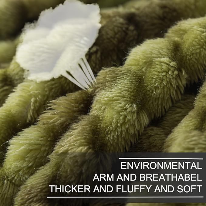 Richave King Size Fleece Blanket,Premium Lightweight Anti-Static 90x108 Inches 3D Clouds Stylish Jacquard Velvet Plush Bed Blanket for King Calking Bed, Tie-dye Olive Green