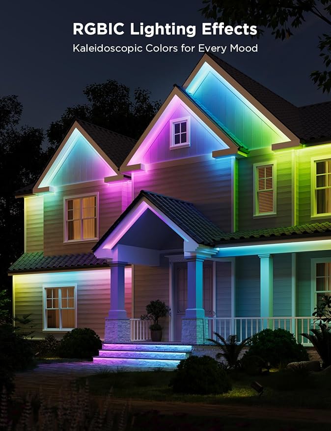 Govee Outdoor LED Strip Lights RGBIC with Warm and Cold White, 98.4ft 2.4G WiFi Smart Outdoor Lights, IP65 Waterproof, Work with Alexa and Google Assistant, App Control, for Porch, Patio, Eave, Party