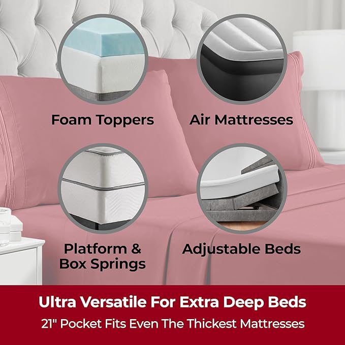 Mellanni Extra Deep King Sheets - 4 PC Iconic Collection Bedding - Hotel Luxury, Ultra Soft, Cooling Bed Sheets - Wrinkle, Fade, Stain Resistant (King, Brick Red)