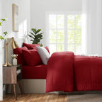 CozyLux Queen Comforter Set Dark Red, 7 Pieces Bed in a Bag, Red Comforter Queen Size, All Season Bedding Sets with Stitch Quilted Comforter, Flat Sheet, Fitted Sheet, Pillowcases