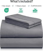 LuxClub 4 PC California King Size Sheet Set Deep Pockets Wrinkle Free Cooling Sheets Machine Washable Hotel Bedding Silky Soft - Light Grey California King