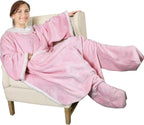 Catalonia Sherpa Wearable Blanket with Sleeves & Foot Pockets for Adult Women Men, Comfy Snuggly Wrap Sleeved Throw Blanket Robe, Gift Idea, Pink