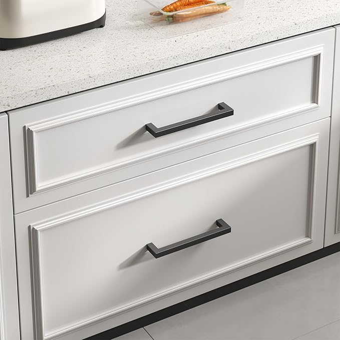 goldenwarm 50 Pack 8 Inch Black Cabinet Handles Matte Black Drawer Pulls Stainless Steel Cabinets Hardware Square Bar Modern for Kitchen Bathroom Cupboard