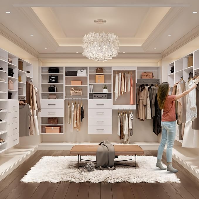 ROOMTEC 34.5" Tall Hanging Closet Unit, Modular Closet System with Hanging Rod, Wardrobe Organizer for Bedroom or Walk-in Closet, Wall Mounted, Customizable Clothes Storage Unit, White
