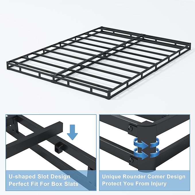 3 Inch Queen Size Box Spring, Low Profile Box Spring for Queen Bed,Heavy Duty Mattress Foundation, Metal Bed Base,Easy Assembly/Noise Free