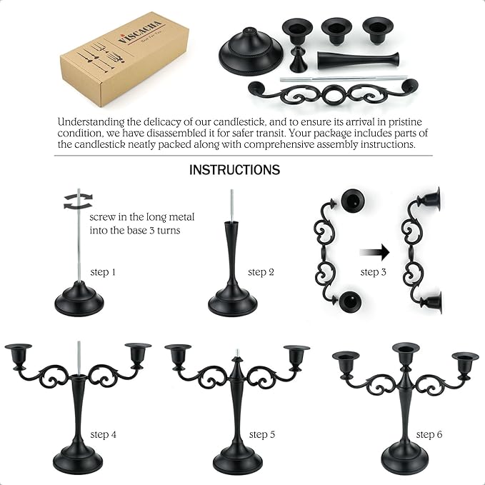 3 Candle Metal Candelabra Candlesticks Holder for Formal Events, Wedding, Church, Holiday Décor, Halloween – Taper Candle Holder Stand Centerpiece Elegant Decoration Piece for Table,Silver