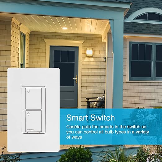 Lutron Caseta Original Smart Light Switch (Lutron Smart Hub Required), for Home, LED Lights, and Fans, 6 Amp, Single-Pole/3-Way, Neutral Required, PD-6ANS-LA-6-Pack, Almond, 6 Pack