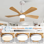 BOJUE 42 Inch Outdoor Ceiling Fans with Lights and Remote Control, Dimmable 5 Blade Wood Outdoor Ceiling Fans for Patios, White Natural Wood Bedroom Ceiling Fan with Lights, Noiseless DC Motor