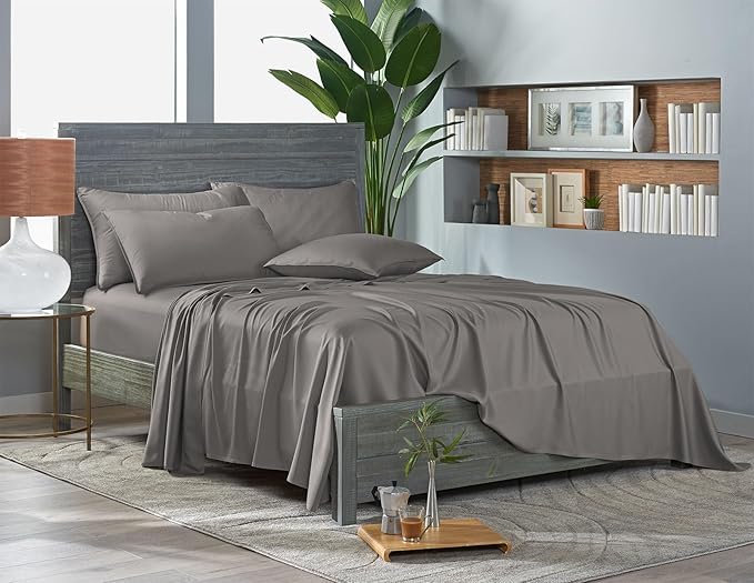 King Sheets by Pure Bamboo, Genuine 100% Organic Viscose Derived from Bamboo Bed Sheet Set, Luxuriously Soft & Cooling, Double Stitching, Lifetime Quality Promise (King, Graphite)