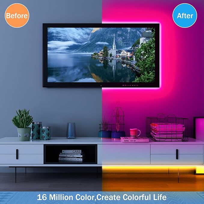 KEELIXIN 65.6ft LED Lights for Bedroom, Music Sync RGB LED Strip Lights with APP & Remote Control, Luces LED para Cuarto, Bluetooth LED Lights for Room, Home Decoration