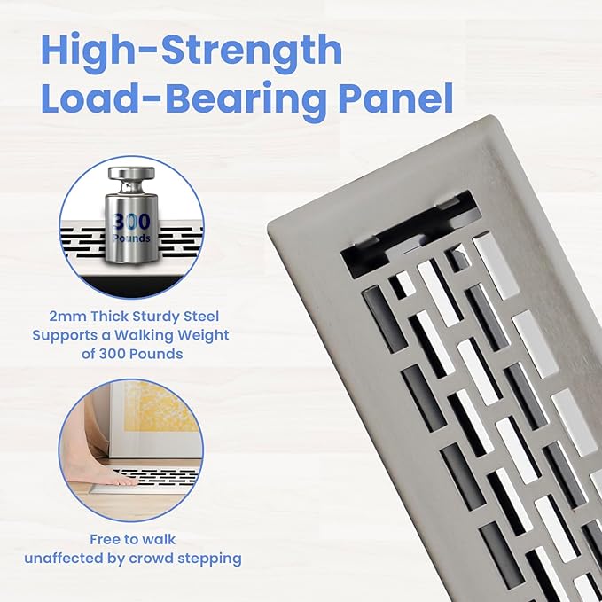 2x12 Inches 2 Pack Heavy Duty Walkable Floor Register - Easy Adjust Air Supply Lever Decorative Floor Vent Covers - Boston Design Vent Covers for Home - Satin Nickel
