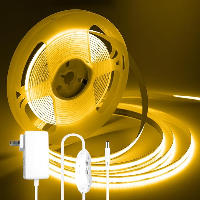 iNextStation COB LED Strip Light Yellow 16.4FT 5M, DC12V CRI 93+ Dimmable Flexible LED Tape Lights for Bedroom, Kitchen, TV Backlight, Cupboard, Wardrobe, Home Lighting Decor