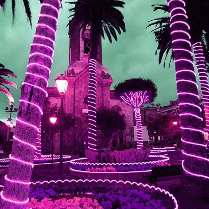 50ft 360 LED Purple Rope Lights, 110V Connectable Purple Led Strip Lights, Halloween Decoration Outdoor Lights for Deck, Patio, Pool, Camping, Landscape, Bedroom, Christmas Decor