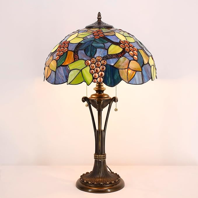 Tiffany Table Lamp Purple Stained Glass Desk Lamp 16X16X24Inches Grape Style Reading Light
