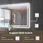 60"X30" LED Bathroom Mirror with Front Lights and Backlit, Anti-Fog, Dimmable, Shatter-Proof Tempered Glass, Lighted Bathroom Vanity Mirror for Wall with 3 Colors, Memory Function