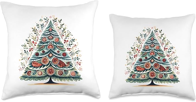 Scandinavian Nordic Winter Boho Christmas Tree Women Throw Pillow