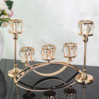 3 Arms Crystal Candle Holders, Arch Candlestick Table Candelabras Centerpieces for Wedding, Dinning Room, Cabinet Ornaments, Home Decoration, Gift (3-arm Arched Set, Gold)