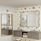 40x30 Gold Bathroom Mirror, Brushed Metal Frame Vanity Mirror, Modern Gold Rectangle Mirror, Rounded Corner, Shatterproof, Anti-Rust, Rose Gold(Horizontal/Vertical)