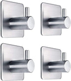 Adhesive Towel Hooks Heavy Duty Wall Hooks Waterproof Stainless Steel Hanger for Hanging Coat, Hat, Towel Robe Hook Rack Wall Mount- Bathroom and Bedroom 4-Packs