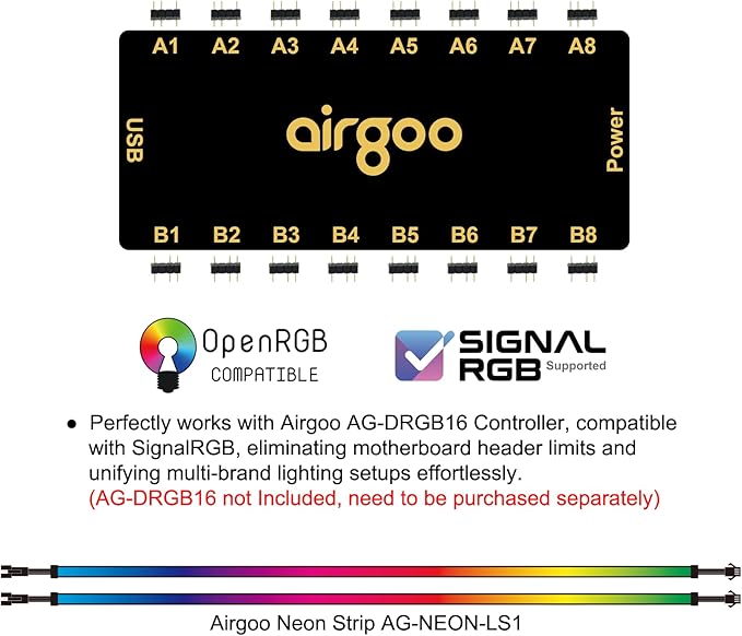 airgoo Addressable RGB PC LED Strip, AG-NEON-LS1 Diffused Silicon Rubber Tube Neon Strip, for 5V 3-pin argb Header or AG-DRGB16 SignalRGB Controller(Not Included), Come with Magnetic Brackets