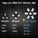 6 Pack LED Garage Light, 200W 20000LM 6500K LED Shop Lights, Garage Lights Ceiling Led with 6+1 Deformable Panels, Screw in E26/E27 Socket Bulb for Warehouse, Workshop, Basement, Barn Lighting