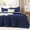 Litanika Comforters Navy Blue Oversized Queen Size, 3 Pieces Lightweight Solid Bedding Set & Collections, All Season Fluffy Bed Set (98x98In Comforter & 2 Pillowcases)