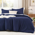 Litanika Navy Blue Comforter Set Queen Size, 3 Pieces Lightweight Solid Bedding Comforter Set, All Season Fluffy Down Alternative Bed Set (90x90In Comforter & 2 Pillowcases)