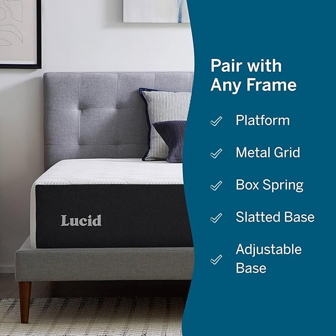 Lucid 14 Inch Memory Foam Mattress - Medium Plush Feel - Infused with Refreshing Bamboo Charcoal and Cooling Gel - Bed in a Box - Temperature Regulating - Pressure Relief - Breathable - Queen Size