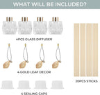 4Pcs Reed Diffuser Set with Metal Golden Decoration, 3.5oz Empty Reed Diffuser Bottles with 20Pcs Reed Diffuser Sticks, Unique Design Bottles for Home and Office(Prismatic)