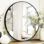 Round Mirror 22 inch, Black Circle Mirror, Round Wall Mirrors Metal Frame, Circle Mirrors for Living Room, Bathroom, Wall, Entryway, Rustic.