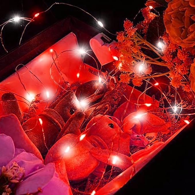4-Pack 33FT 100 LED Fairy Lights Battery Operated with Remote Timer, Fairy Christmas String Lights for Bedroom Decor, Waterproof 8 Modes Twinkle Lights for Room Garden Party Wedding (Red and White)
